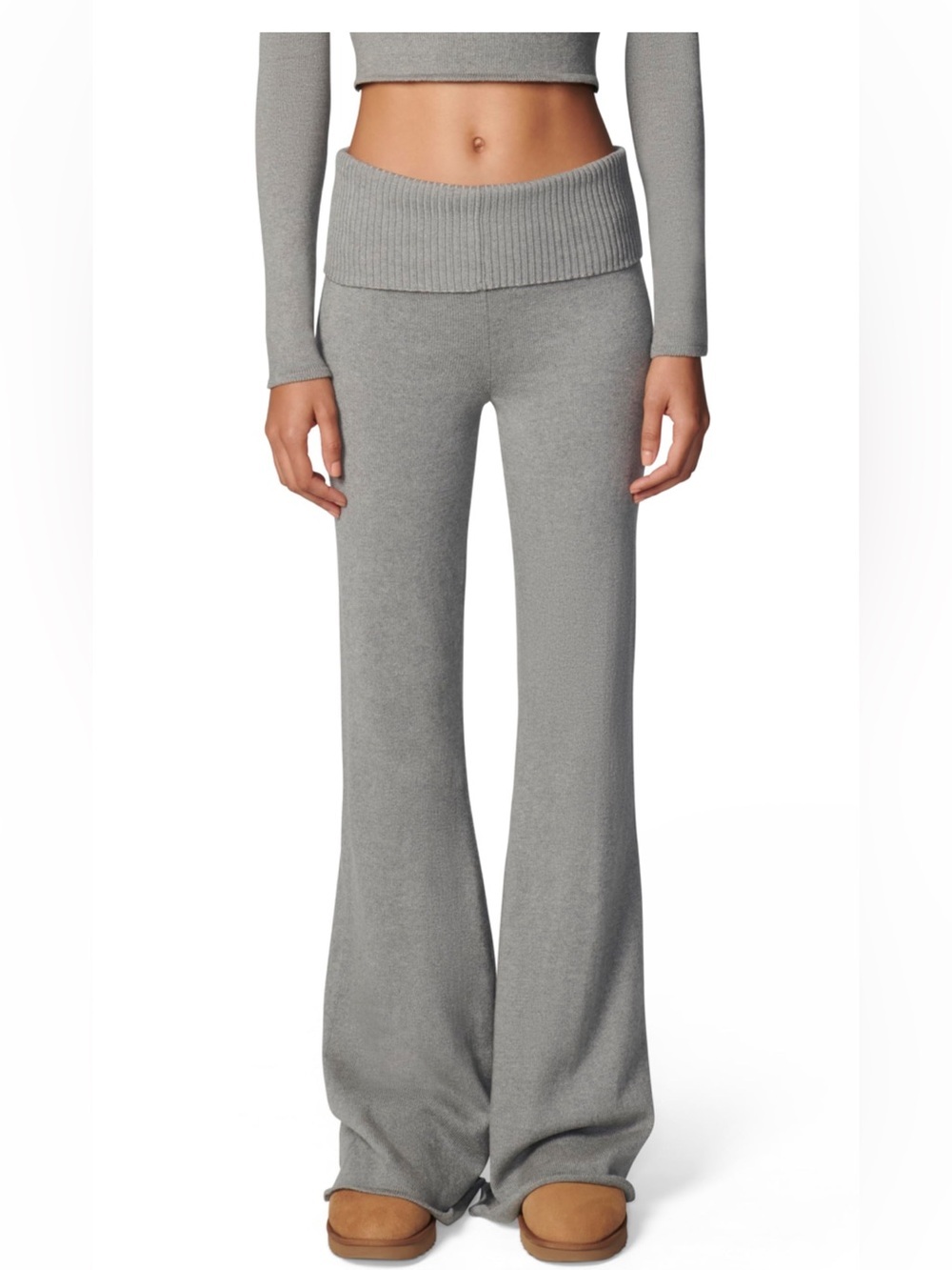 New Florence By Mills Wide Leg High, Fold Over Waist Grey Knit Pants - Picture 8 of 8